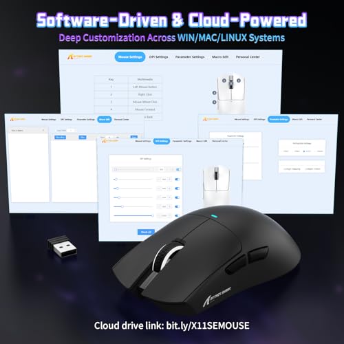 ATTACK SHARK X11 SE Kabellose Gaming-Maus, PixArt PAW3311 Gaming-Sensor, BT/2.4G Wireless/Kabelgebunden, 22000 DPI, 65 Stunden Akku, Büro- und Gaming-Maus für Win/Xbox/PS/Mac (Schwarz) Bild 5