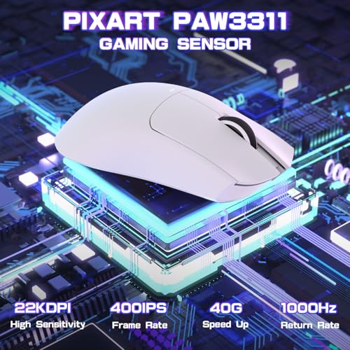 MAMBASNAKE X ATTACK SHARK X11SE Kabellose Gaming-Maus–Bis zu 22000 DPI,PixArt PAW3311 Sensor,BT/2,4 G/kabelgebunden,59g leicht,2000W Klicks,40G Beschleunigung,Lange Akkulaufzeit,für Win/Mac–Weiß Bild 4