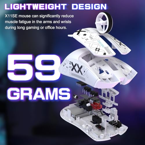 MAMBASNAKE X ATTACK SHARK X11SE Kabellose Gaming-Maus–Bis zu 22000 DPI,PixArt PAW3311 Sensor,BT/2,4 G/kabelgebunden,59g leicht,2000W Klicks,40G Beschleunigung,Lange Akkulaufzeit,für Win/Mac–Schwarz Bild 3
