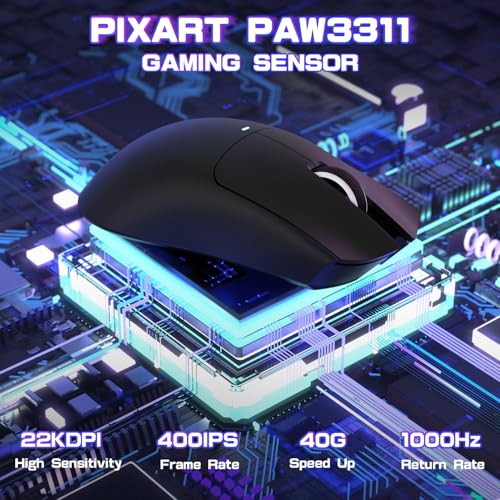 MAMBASNAKE X ATTACK SHARK X11SE Kabellose Gaming-Maus–Bis zu 22000 DPI,PixArt PAW3311 Sensor,BT/2,4 G/kabelgebunden,59g leicht,2000W Klicks,40G Beschleunigung,Lange Akkulaufzeit,für Win/Mac–Schwarz Bild 4