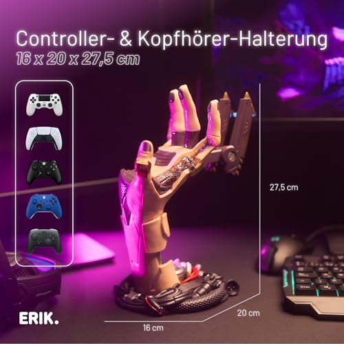 Grupo Erik Gaming Headset Halterung & Controller Halter Cyberpunk| Coole Sachen für Jungs und Mädchen | Gaming Zubehör Kopfhörer Halterung | Coole Geschenkidee & Deko für Gamer| 16 x 20 x 27,5 cm Bild 3