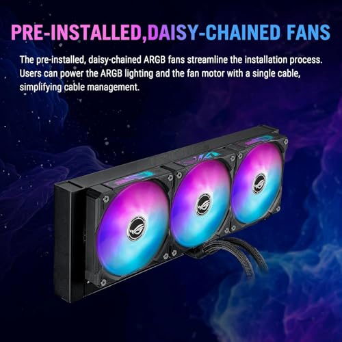 ASUS ROG Ryuo IV SLC 360 ARGB All-in-One-CPU-Wasserkühlung (6,67-Zoll-AMOLED-Display, unterstützt 3D-Videos, 200mm-Schläuche, 3X Daisy-Chain-Lüfter, für Intel LGA 1851, 1700, AMD AM5, AM4) Bild 6