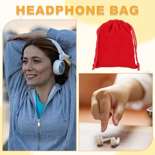 PATIKIL Bluetooth Kopfhörer Tasche 2 Stück 3.94x3.15 Zoll Reise Kopfhörer Aufbewahrungstasche Weicher Kordelzug Für Over-Ear Kopfhörer Gaming Headset Rot Bild 5