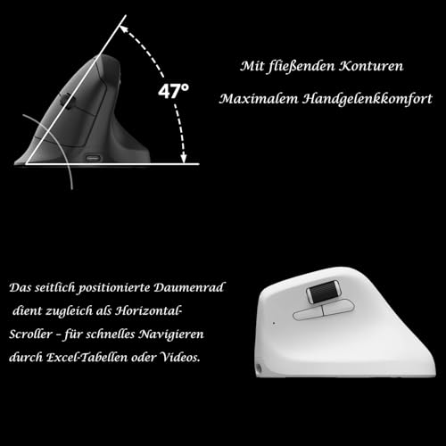 Keychron M5 Kabellose Vertikalmaus (47°) – 8K Polling Rate, PAW3950-Sensor 30.000 DPI, 3-Fach Konnektivität (2.4G/Bluetooth/USB-C), bis zu 140h Akkulaufzeit, Programmierbar, Für Windows/Mac Bild 4