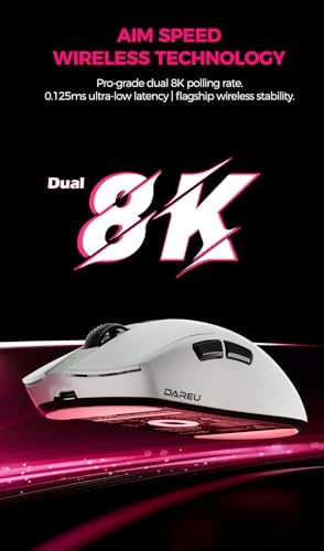 DAREU AE6 Pro Wireless RGB Gaming-Mouse mit Anzeige Magnetic Charging Base - Custom PAW3950 Sensor mit 30K DPI, 750 IPS, Finely Structured, Sweat-Absorbing Surface, 59 g, 500 mAh Batterie - Magenta Bild 6