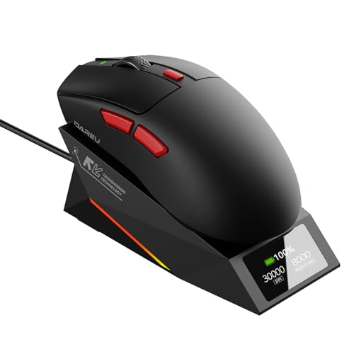DAREU AE6 Pro Wireless RGB Gaming Mouse mit Anzeige Magnetic Charging Base - Custom PAW3950 Sensor mit 30K DPI, 750 IPS, Dual 8K Polling, Finely Structured, Sweat-Absorbing Surface,59 g - Schwarz Bild 1