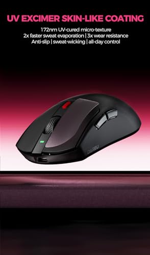 DAREU AE6 Pro Wireless RGB Gaming Mouse mit Anzeige Magnetic Charging Base - Custom PAW3950 Sensor mit 30K DPI, 750 IPS, Dual 8K Polling, Finely Structured, Sweat-Absorbing Surface,59 g - Schwarz Bild 4