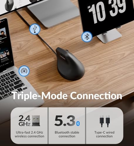 Keychron M5 Kabellose Vertikalmaus (47°) – 8K Polling Rate, PAW3950-Sensor 30.000 DPI, 3-Fach Konnektivität (2.4G/Bluetooth/USB-C), bis zu 140h Akkulaufzeit, Programmierbar, Für Windows/Mac Bild 3