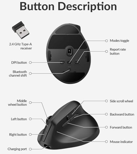 Keychron M5 Kabellose Vertikalmaus (47°) – 8K Polling Rate, PAW3950-Sensor 30.000 DPI, 3-Fach Konnektivität (2.4G/Bluetooth/USB-C), bis zu 140h Akkulaufzeit, Programmierbar, Für Windows/Mac Bild 5