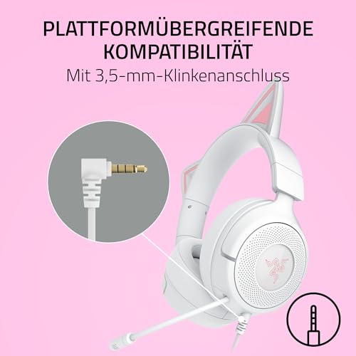 Razer Kraken Kitty V3 X - Kabelgebundenes Kitty-Headset für Gaming - Kultige Kitty-Ohren - 270g leicht - HyperClear Kardioid Mikrofon - Triforce 40mm Treiber - 3,5mm Klinkenstecker | Weiß Bild 6