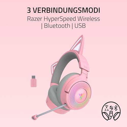 Razer Kraken Kitty V3 Pro - Kabelloses RGB-Kitty-Headset für Gaming - Reaktive Streaming-Katzenohren - Triforce 40mm Treiber - Hyperspeed Wireless & Bluetooth - THX Spatial Audio | Quartz Bild 3