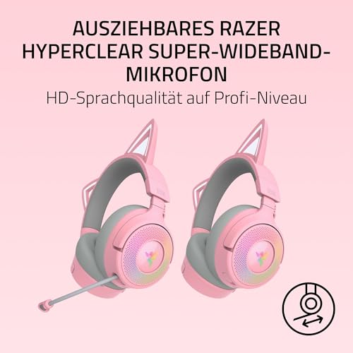 Razer Kraken Kitty V3 Pro - Kabelloses RGB-Kitty-Headset für Gaming - Reaktive Streaming-Katzenohren - Triforce 40mm Treiber - Hyperspeed Wireless & Bluetooth - THX Spatial Audio | Quartz Bild 4