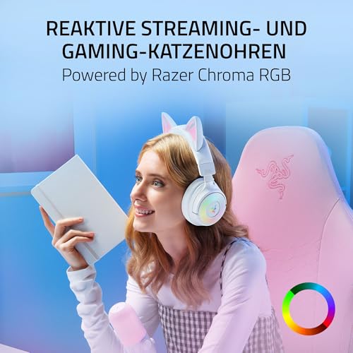 Razer Kraken Kitty V3 Pro - Kabelloses RGB-Kitty-Headset für Gaming - Reaktive Streaming-Katzenohren - Triforce 40mm Treiber - Hyperspeed Wireless & Bluetooth - THX Spatial Audio | Weiß Bild 2