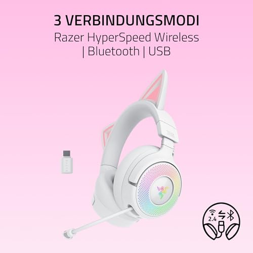 Razer Kraken Kitty V3 Pro - Kabelloses RGB-Kitty-Headset für Gaming - Reaktive Streaming-Katzenohren - Triforce 40mm Treiber - Hyperspeed Wireless & Bluetooth - THX Spatial Audio | Weiß Bild 3