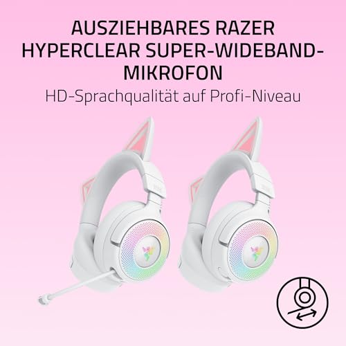 Razer Kraken Kitty V3 Pro - Kabelloses RGB-Kitty-Headset für Gaming - Reaktive Streaming-Katzenohren - Triforce 40mm Treiber - Hyperspeed Wireless & Bluetooth - THX Spatial Audio | Weiß Bild 4