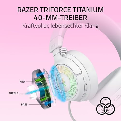 Razer Kraken Kitty V3 Pro - Kabelloses RGB-Kitty-Headset für Gaming - Reaktive Streaming-Katzenohren - Triforce 40mm Treiber - Hyperspeed Wireless & Bluetooth - THX Spatial Audio | Weiß Bild 5