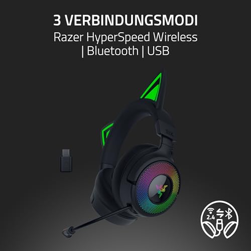 Razer Kraken Kitty V3 Pro - Kabelloses RGB-Kitty-Headset für Gaming - Reaktive Streaming-Katzenohren - Triforce 40mm Treiber - Hyperspeed Wireless & Bluetooth - THX Spatial Audio | Schwarz Bild 3