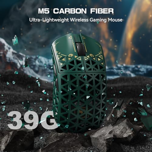 MAMBASNAKE M5 Ultra Carbon Fiber 8000Hz Kabellose Gaming-Maus mit Bis zu 42000 DPI, PAW3950MAX Sensor, 39g Ultraleicht, Nordic 52840 Chip, 2.4GHz Wireless/BT/Kabelgebunden, für PC/Xbox/PS/Mac – Grün Bild 2