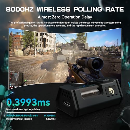 MAMBASNAKE M5 Ultra Carbon Fiber 8000Hz Kabellose Gaming-Maus mit Bis zu 42000 DPI, PAW3950MAX Sensor, 39g Ultraleicht, Nordic 52840 Chip, 2.4GHz Wireless/BT/Kabelgebunden, für PC/Xbox/PS/Mac – Grün Bild 4