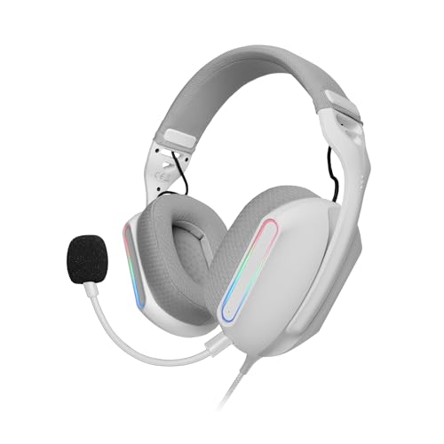 Mars Gaming MH-PRO, Gaming-Kopfhörer ARGB Flow, Surround-Sound, AIR 3D-Ohrpolster, Mikrofon, PS4, PS5, Xbox ONE, Xbox Series X-S, Switch, Switch 2, Windows, Mac, Smartphone und Tablet, Weiß Bild 1