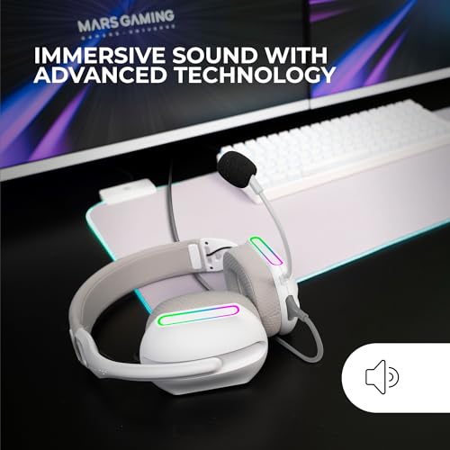 Mars Gaming MH-PRO, Gaming-Kopfhörer ARGB Flow, Surround-Sound, AIR 3D-Ohrpolster, Mikrofon, PS4, PS5, Xbox ONE, Xbox Series X-S, Switch, Switch 2, Windows, Mac, Smartphone und Tablet, Weiß Bild 2