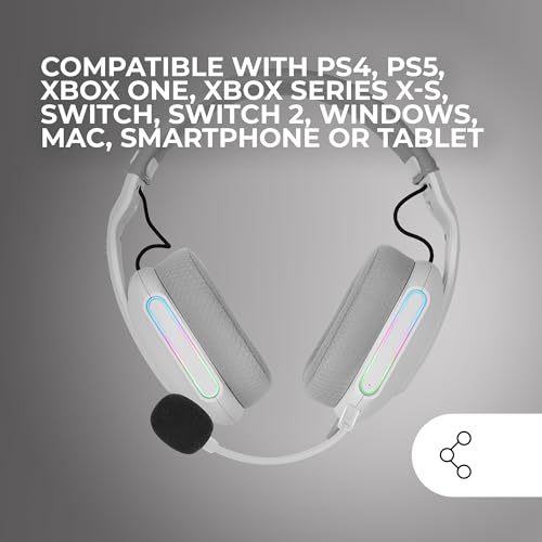 Mars Gaming MH-PRO, Gaming-Kopfhörer ARGB Flow, Surround-Sound, AIR 3D-Ohrpolster, Mikrofon, PS4, PS5, Xbox ONE, Xbox Series X-S, Switch, Switch 2, Windows, Mac, Smartphone und Tablet, Weiß Bild 5