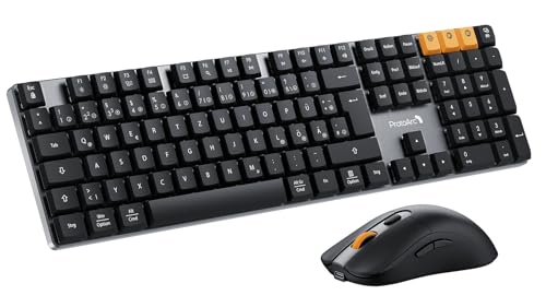 ProtoArc Mechanische Tastatur Maus Set Kabellos, KM310 Full-Size Wiederaufladbare Funktastatur Maus, 2,4 G+Dual Bluetooth, Rotem Schalter, Multi-Gerät, QWERTZ Layout, für Windows/Mac - Space Grau Bild 1
