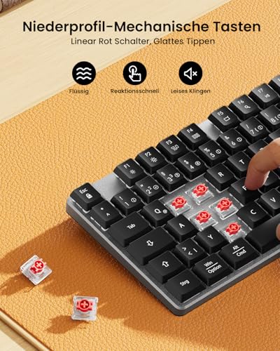 ProtoArc Mechanische Tastatur Maus Set Kabellos, KM310 Full-Size Wiederaufladbare Funktastatur Maus, 2,4 G+Dual Bluetooth, Rotem Schalter, Multi-Gerät, QWERTZ Layout, für Windows/Mac - Space Grau Bild 2