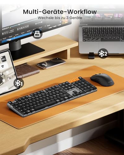 ProtoArc Mechanische Tastatur Maus Set Kabellos, KM310 Full-Size Wiederaufladbare Funktastatur Maus, 2,4 G+Dual Bluetooth, Rotem Schalter, Multi-Gerät, QWERTZ Layout, für Windows/Mac - Space Grau Bild 3
