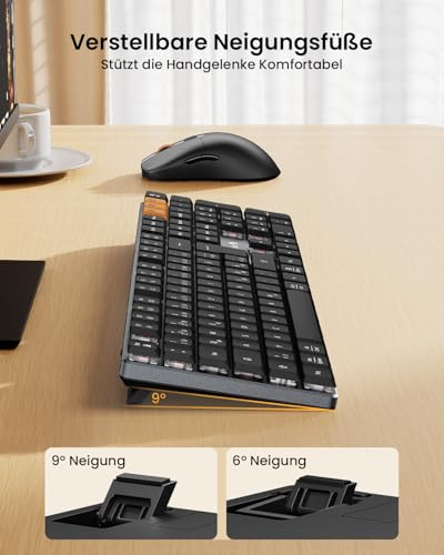 ProtoArc Mechanische Tastatur Maus Set Kabellos, KM310 Full-Size Wiederaufladbare Funktastatur Maus, 2,4 G+Dual Bluetooth, Rotem Schalter, Multi-Gerät, QWERTZ Layout, für Windows/Mac - Space Grau Bild 4