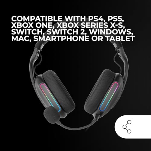 Mars Gaming MH-PRO, Gaming-Kopfhörer ARGB Flow, Surround-Sound, AIR 3D-Ohrpolster, Mikrofon, PS4, PS5, Xbox ONE, Xbox Series X-S, Switch, Switch 2, Windows, Mac, Smartphone und Tablet, Schwarz Bild 5