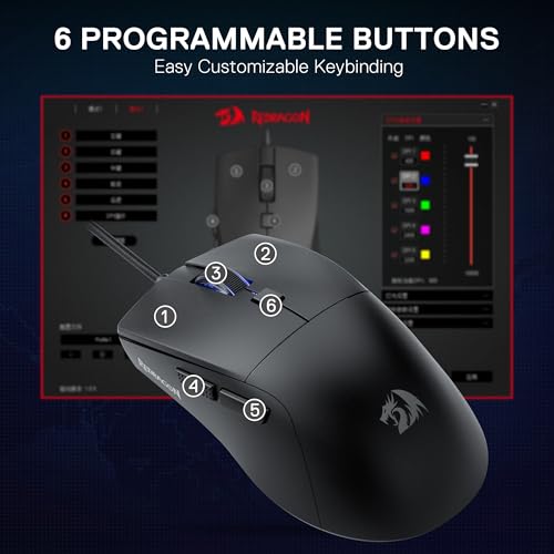 Redragon M618 Kabelgebundene Gaming-Maus, 10000 DPI optische ergonomische Maus mit 6 programmierbaren Tasten, 84G Ultraleicht, Software unterstützt DIY-Tastenkombinationen, Schwarz Bild 7