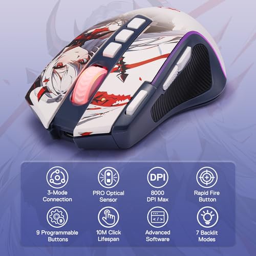 Redragon M612AK PRO RGB-Gaming-Maus, 8000 DPI kabelgebundene/BT / 2,4 G kabellos Maus mit 9 programmierbaren Tasten 7 Beleuchtungsmodi Software unterstützt DIY-Tastenbelegungen, Schnellfeuertaste Bild 2