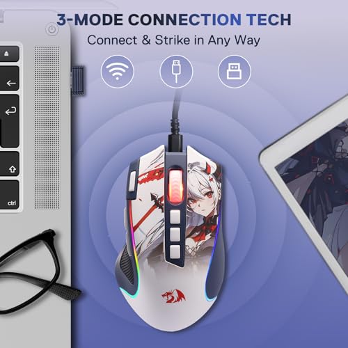 Redragon M612AK PRO RGB-Gaming-Maus, 8000 DPI kabelgebundene/BT / 2,4 G kabellos Maus mit 9 programmierbaren Tasten 7 Beleuchtungsmodi Software unterstützt DIY-Tastenbelegungen, Schnellfeuertaste Bild 3