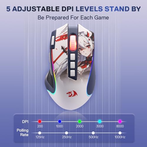 Redragon M612AK PRO RGB-Gaming-Maus, 8000 DPI kabelgebundene/BT / 2,4 G kabellos Maus mit 9 programmierbaren Tasten 7 Beleuchtungsmodi Software unterstützt DIY-Tastenbelegungen, Schnellfeuertaste Bild 5