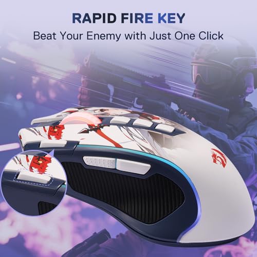 Redragon M612AK PRO RGB-Gaming-Maus, 8000 DPI kabelgebundene/BT / 2,4 G kabellos Maus mit 9 programmierbaren Tasten 7 Beleuchtungsmodi Software unterstützt DIY-Tastenbelegungen, Schnellfeuertaste Bild 6