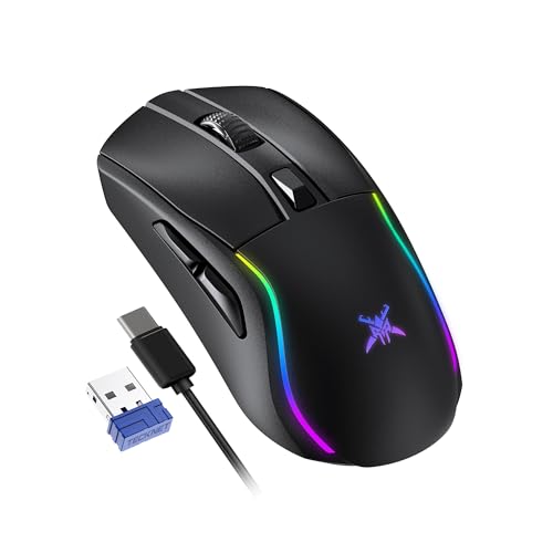 TECKNET Gaming Maus Kabellos, 24K DPI Sensor, RGB Wiederaufladbare Maus mit 100 Std. Akkulaufzeit, 2.4G/USB-C/Bluetooth Ergonomische Gaming Mouse mit 6 Programmierbare Tasten, 300 IPS für PC/Mac Gamer Bild 1