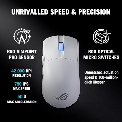 ASUS ROG Harpe II Ace White Wireless Gaming Maus (48 Gramm, semisymmetrische Esport Mouse, ROG AimPoint Pro 42.000 DPI, ROG Optical Micro Switches, 8.000Hz SpeedNova 8K Wireless-Technologie, Weiß) Bild 5