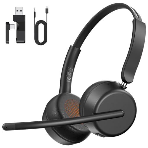 syndesmos Wireless Headset mit Mikrofon, Headset Bluetooth Mehrpunktverbindung, Verstellbarer Headset Kabellos, PC-Headset, Office Headsets für Business, Callcenter, Zoom, Teams (Schwarz) Bild 1