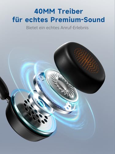 syndesmos Wireless Headset mit Mikrofon, Headset Bluetooth Mehrpunktverbindung, Verstellbarer Headset Kabellos, PC-Headset, Office Headsets für Business, Callcenter, Zoom, Teams (Schwarz) Bild 7