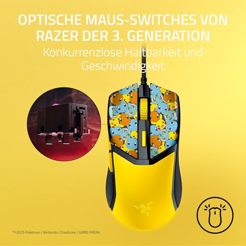 Razer Cobra Pokémon Edition - Leichte kabelgebundene Gaming-Maus - 8500 DPI Sensor - 58g - optische Mausschalter 3th Gen - Chroma-Beleuchtung mit Gradient Underglow - Speedflex-Kabel | Pokémon Kanto Bild 3