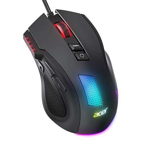 Acer Gaming Maus mit Kabel 12800 DPI, Wired Computer Mouse Gaming mit Treiber, 1000Hz Abfragerate und 8 Programmierbare Tasten, Schnellfeuertaste und RGB-Leuchten, PC Maus Gaming Ideal für PC/Laptop Bild 1