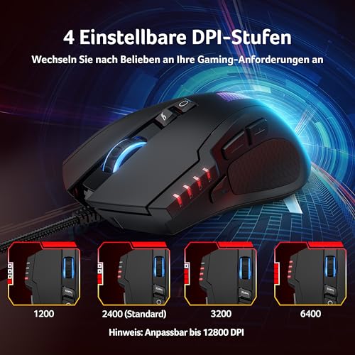 Acer Gaming Maus mit Kabel 12800 DPI, Wired Computer Mouse Gaming mit Treiber, 1000Hz Abfragerate und 8 Programmierbare Tasten, Schnellfeuertaste und RGB-Leuchten, PC Maus Gaming Ideal für PC/Laptop Bild 3