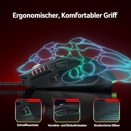 Acer Gaming Maus mit Kabel 12800 DPI, Wired Computer Mouse Gaming mit Treiber, 1000Hz Abfragerate und 8 Programmierbare Tasten, Schnellfeuertaste und RGB-Leuchten, PC Maus Gaming Ideal für PC/Laptop Bild 4