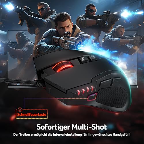 Acer Gaming Maus mit Kabel 12800 DPI, Wired Computer Mouse Gaming mit Treiber, 1000Hz Abfragerate und 8 Programmierbare Tasten, Schnellfeuertaste und RGB-Leuchten, PC Maus Gaming Ideal für PC/Laptop Bild 5