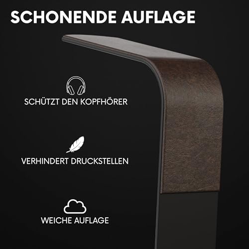 Headset Halterung aus Nussbaumholz – Kopfhörer Halterung mit schwerem Stahlblech & Lederauflage – Kopfhörer Halter Holz mit Kabeldurchführung – Schreibtisch Zubehör & Kopfhörer Ständer Bild 5