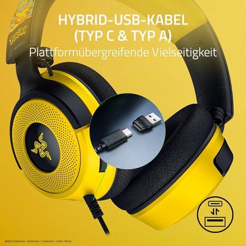 Razer Kraken V4 X Pokémon Edition - Kabelgebundenes USB-Gaming-Headset - Triforce 40mm-Treiber - ausziehbares Nierenmikrofon - Surround Sound - Chroma RGB - PC & Konsole über USB-C | Pokémon Kanto Bild 6