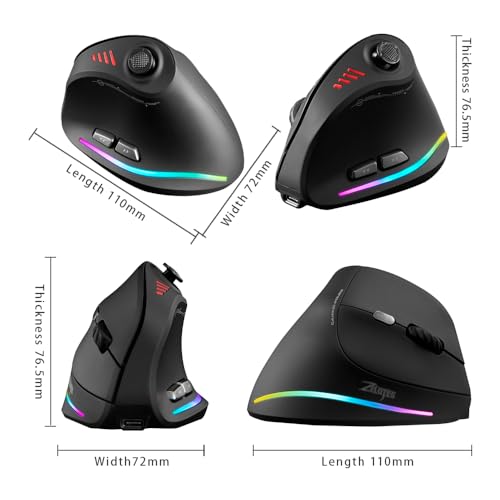 zelotes Kabellose Bluetooth Maus mit Joystick,24.000 DPI,11 Programmierbare Tasten, RGB,USB Optische Gaming Maus Kabellos,Vertikale Ergonomische Funkmaus für Laptop,PC,Tablets,Schwarz Bild 4