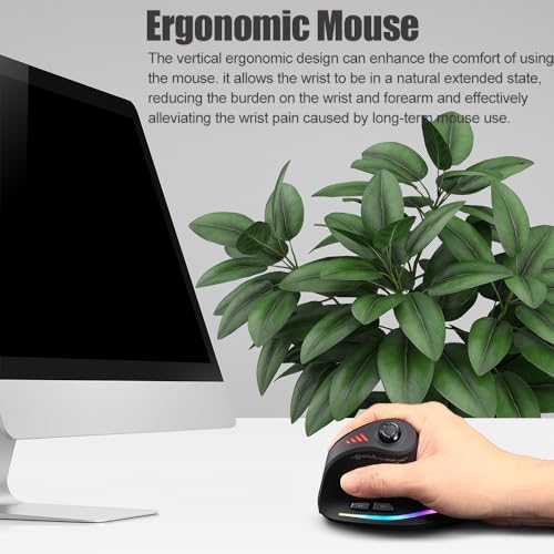 zelotes Kabellose Bluetooth Maus mit Joystick,24.000 DPI,11 Programmierbare Tasten, RGB,USB Optische Gaming Maus Kabellos,Vertikale Ergonomische Funkmaus für Laptop,PC,Tablets,Schwarz Bild 5