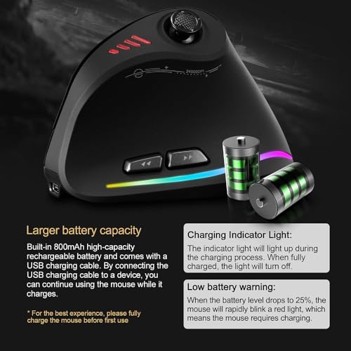 zelotes Kabellose Bluetooth Maus mit Joystick,24.000 DPI,11 Programmierbare Tasten, RGB,USB Optische Gaming Maus Kabellos,Vertikale Ergonomische Funkmaus für Laptop,PC,Tablets,Schwarz Bild 6